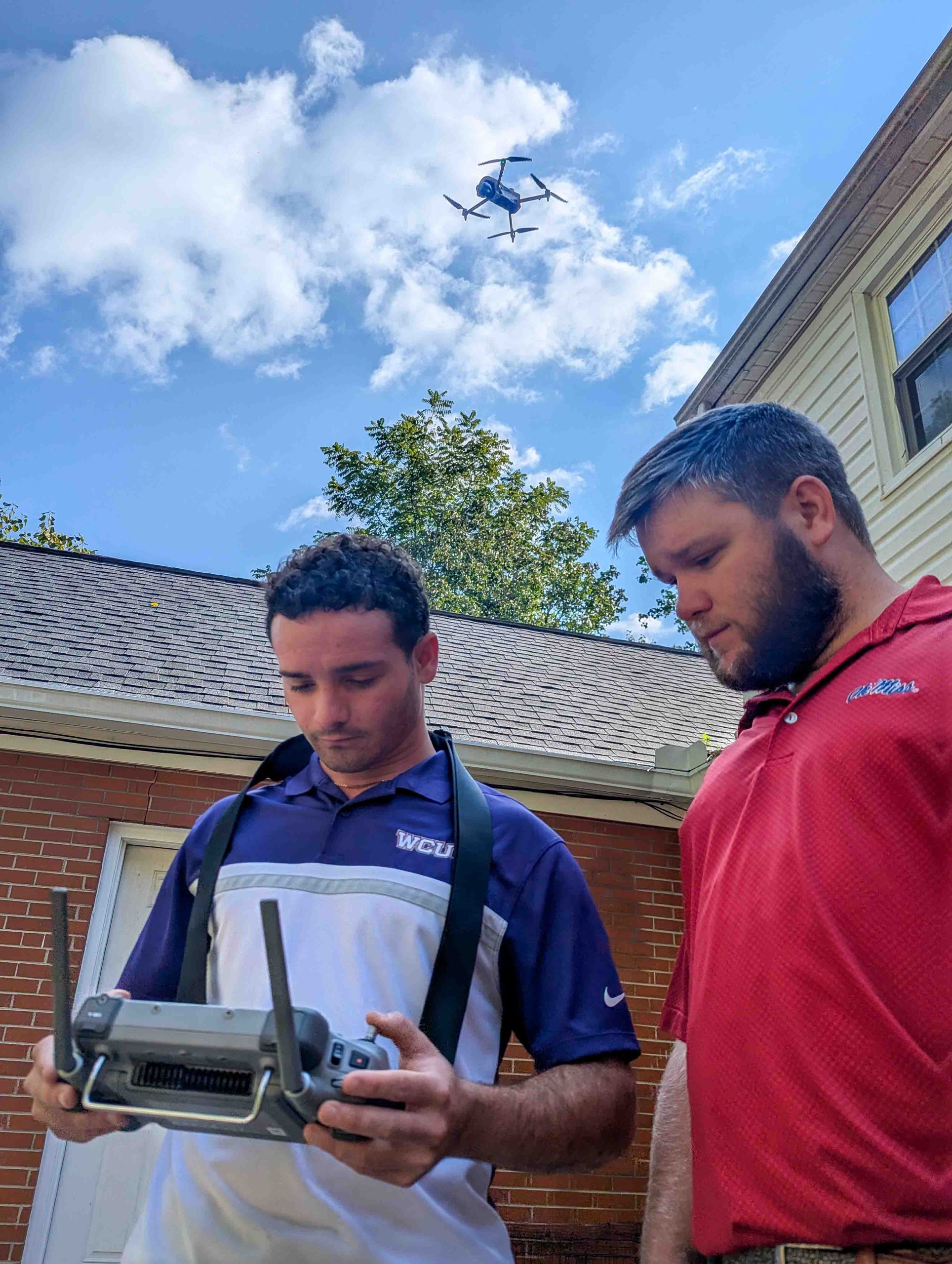 WCU students use drone to scan building for construction purposes.
