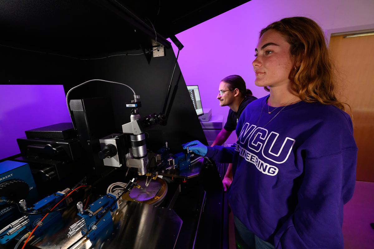 WCU students check out semiconductor testing equipment