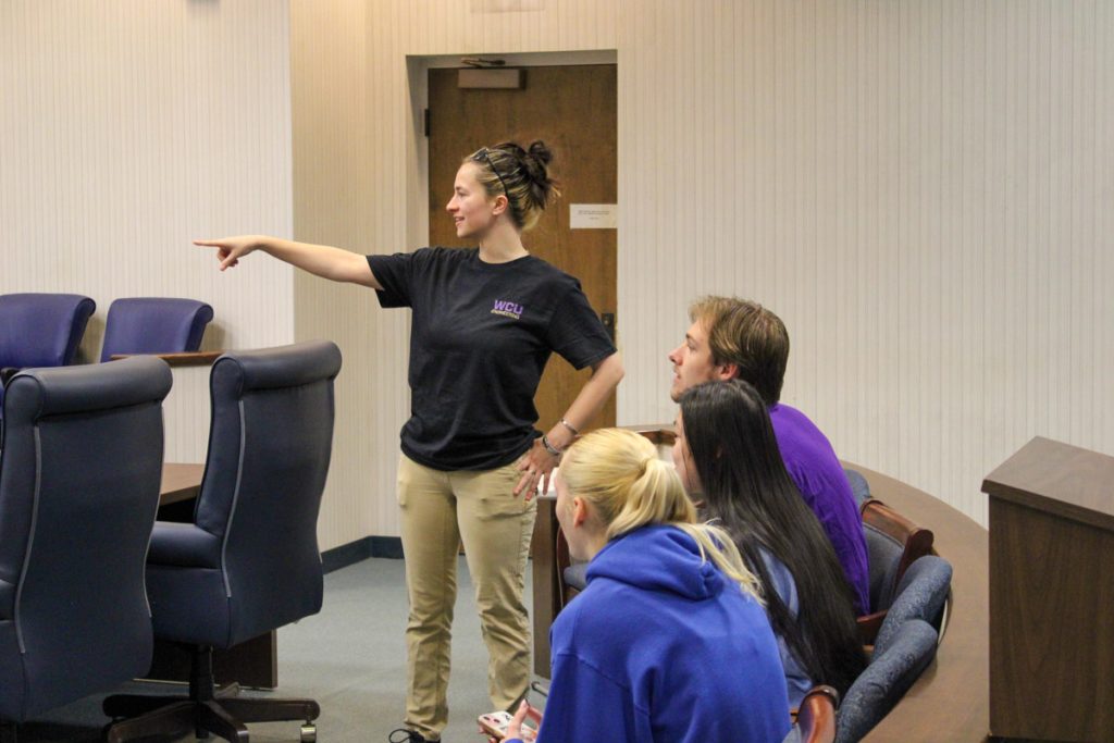 WCU construction management students scan a courtroom for a project