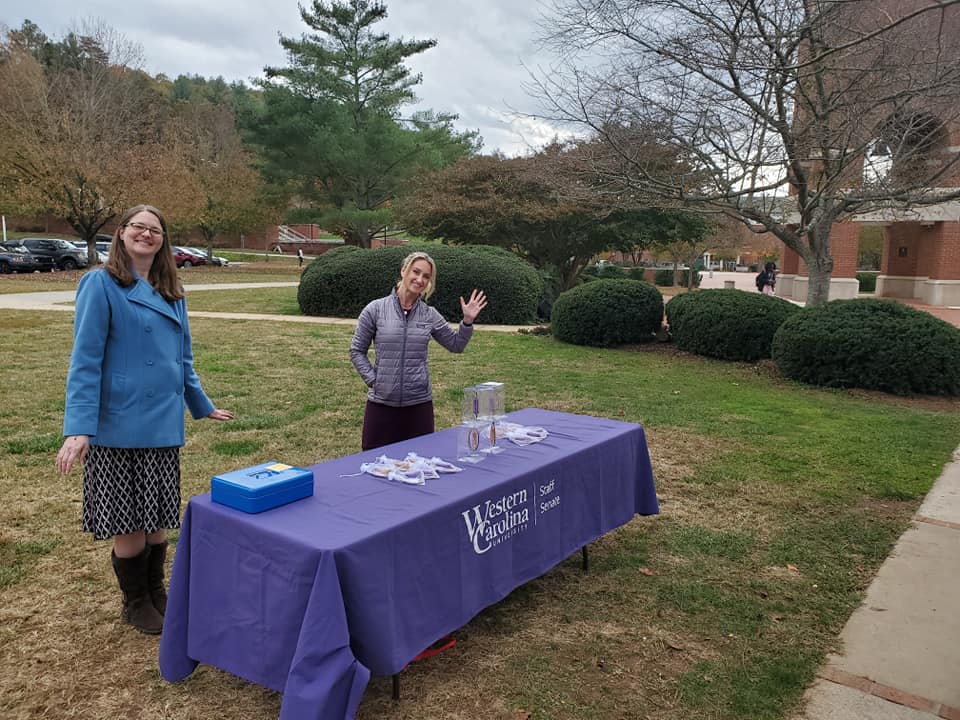 Senators set up booths to sale ornaments where proceeds go to the Staff Senate Scholarship and benefit dependents of WCU employees.